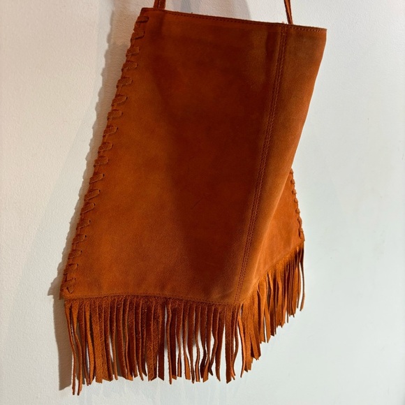 BAG TOTE PURSE Suede Orange Unbranded Shoulder Bag with Fringe - Picture 3 of 13